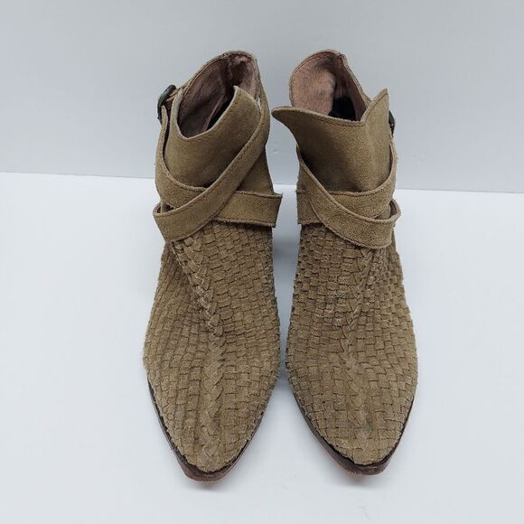 FREE PEOPLE Venture Suede Woven Leather Ankle Bootie Size 7 - Picture 3 of 11